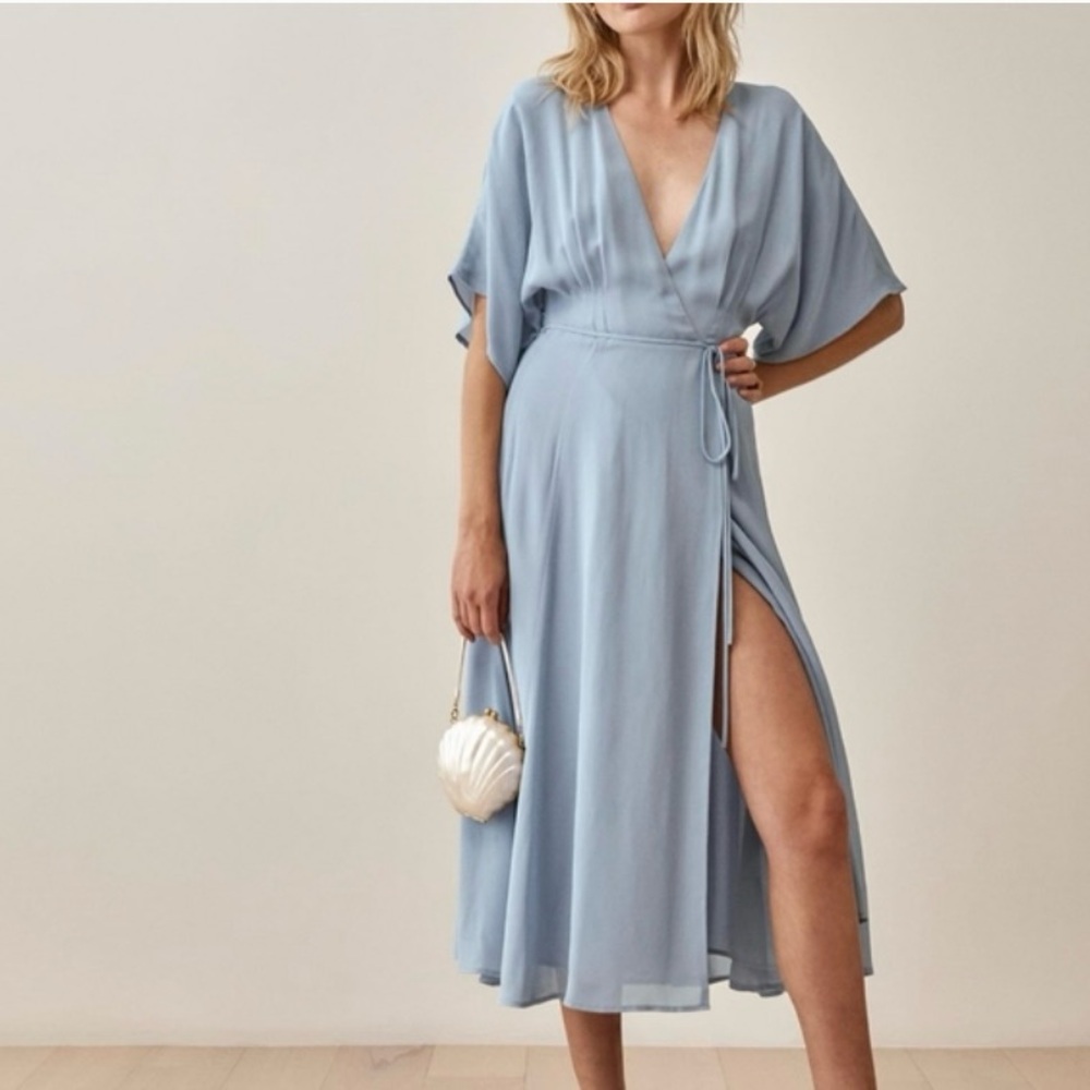 Reformation Karen Wrap Dress in Mineral XS